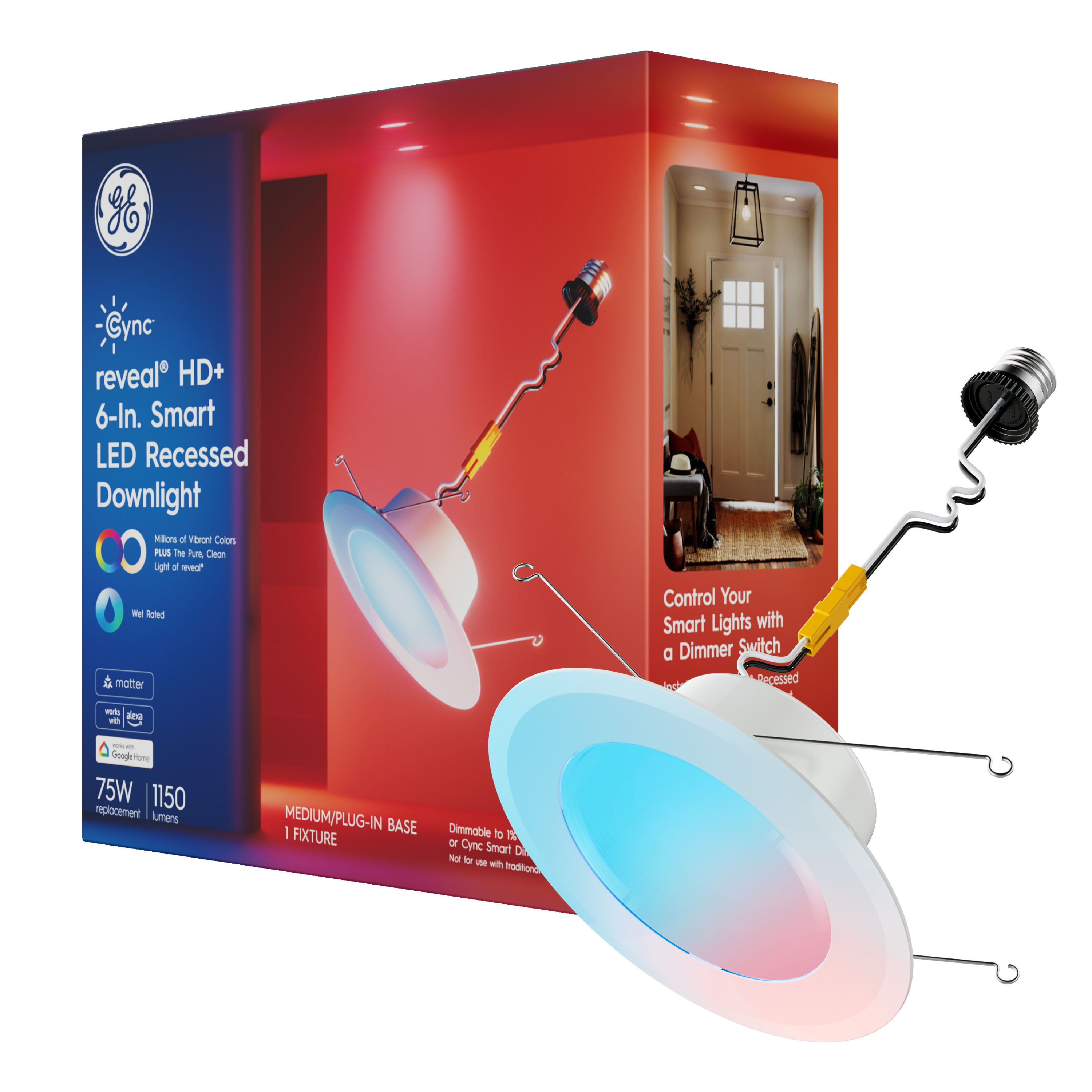 GE Cync Full Color reveal® Smart LED Recessed Downlights, 6in